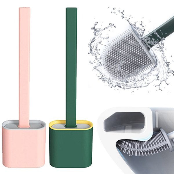 Deep-cleaning Toilet Brush And Holder Set For Bathroom, Silicone Toilet Bowl Brush Non-slip Long Plastic Handle, Flat Head Brush Head To Clean Toilet Corner Easily