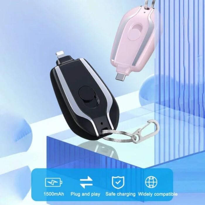Portable Keychain Charger 1500mAh Ultra-Compact Mini Battery Pack Fast Charging Backup Power Bank